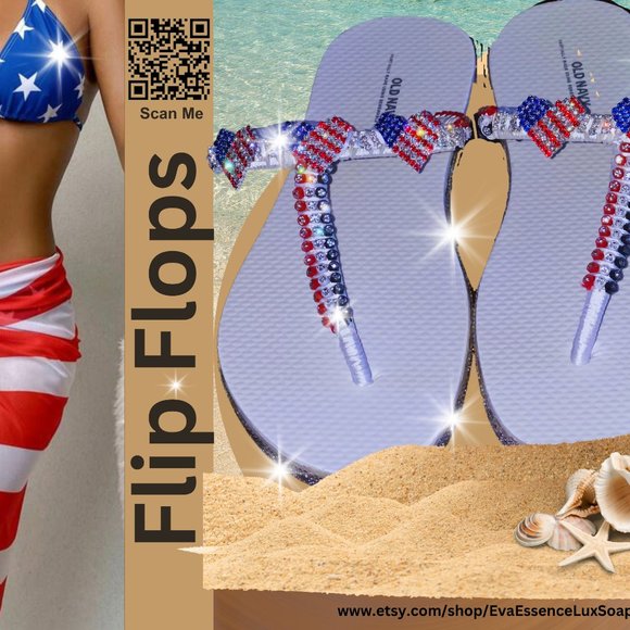 Flip Flops, T-Strap Flip Flops, Women Sandals, Ladies Shoes, Independence Day - Picture 16 of 16